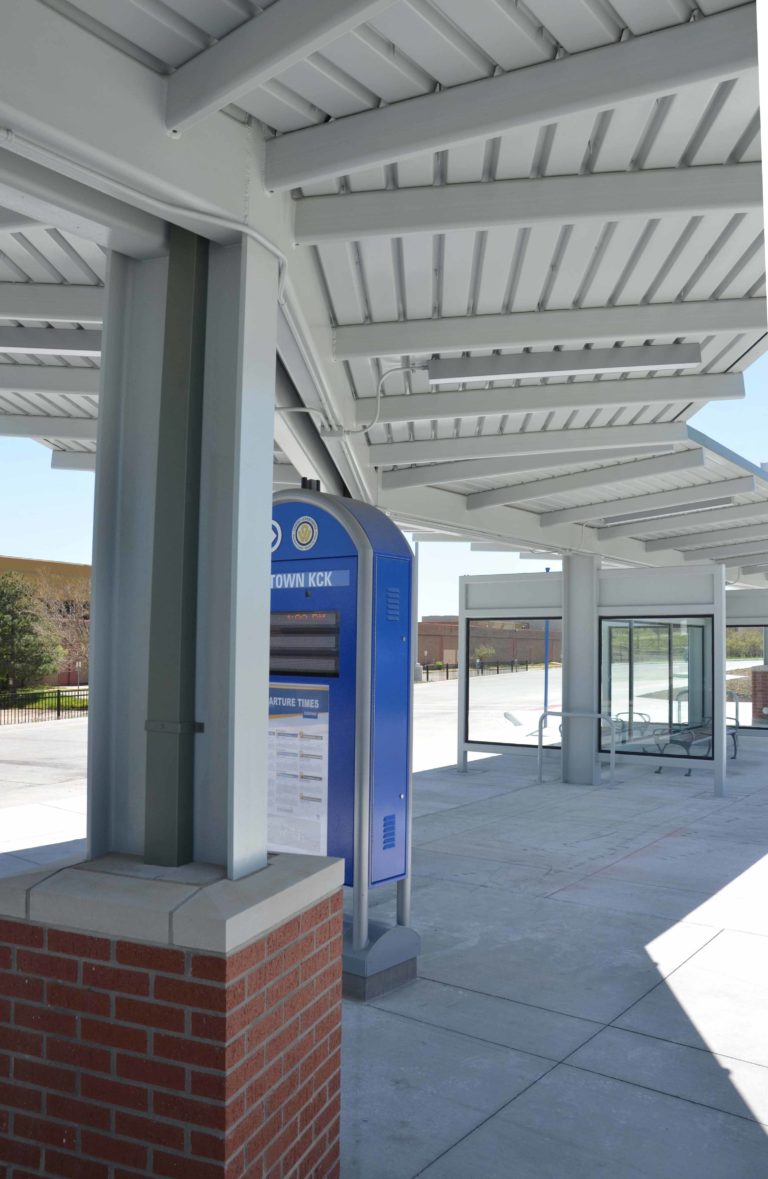 Structural steel canopies for bus stop platform in Minnesota/State Ave Transit Corridor