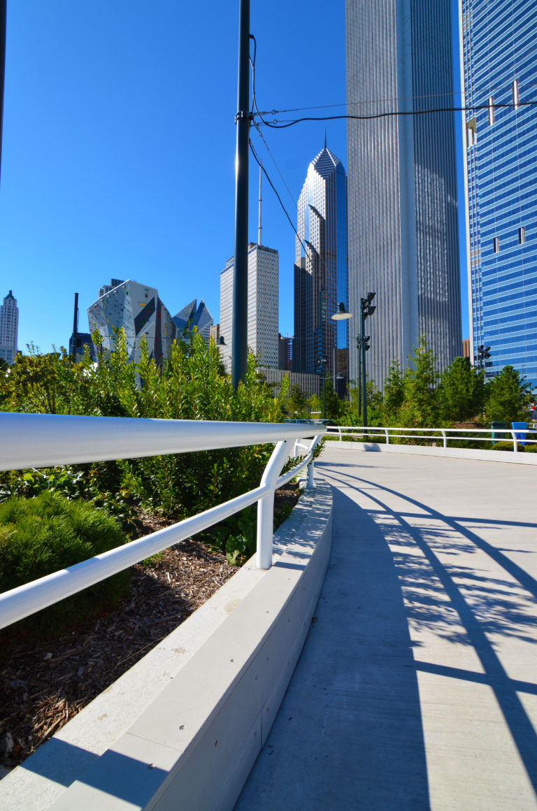 Architecturally exposed structural steel walkway railings at Maggie Daley Park in Chicago