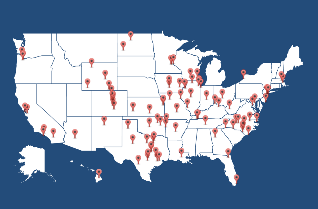 Map of US Project Locations for Shawnee Steel